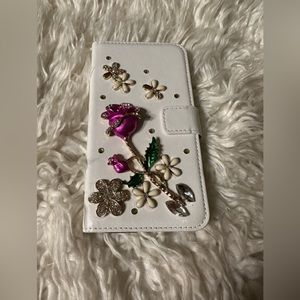 New White Rose iPhone X Wallet Phone Holder Case